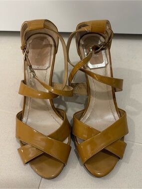 Christian Dior Cork Wedge Patent Strappy Sandals